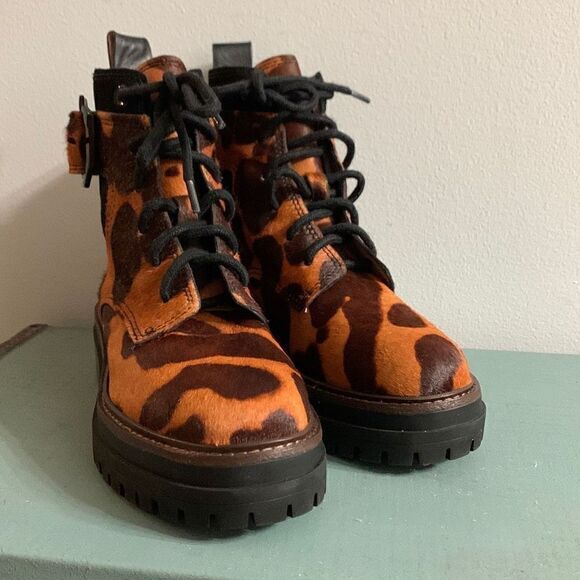Louise et CIE animal print combat boots platform buckle ankle moto boots - Picture 2 of 7
